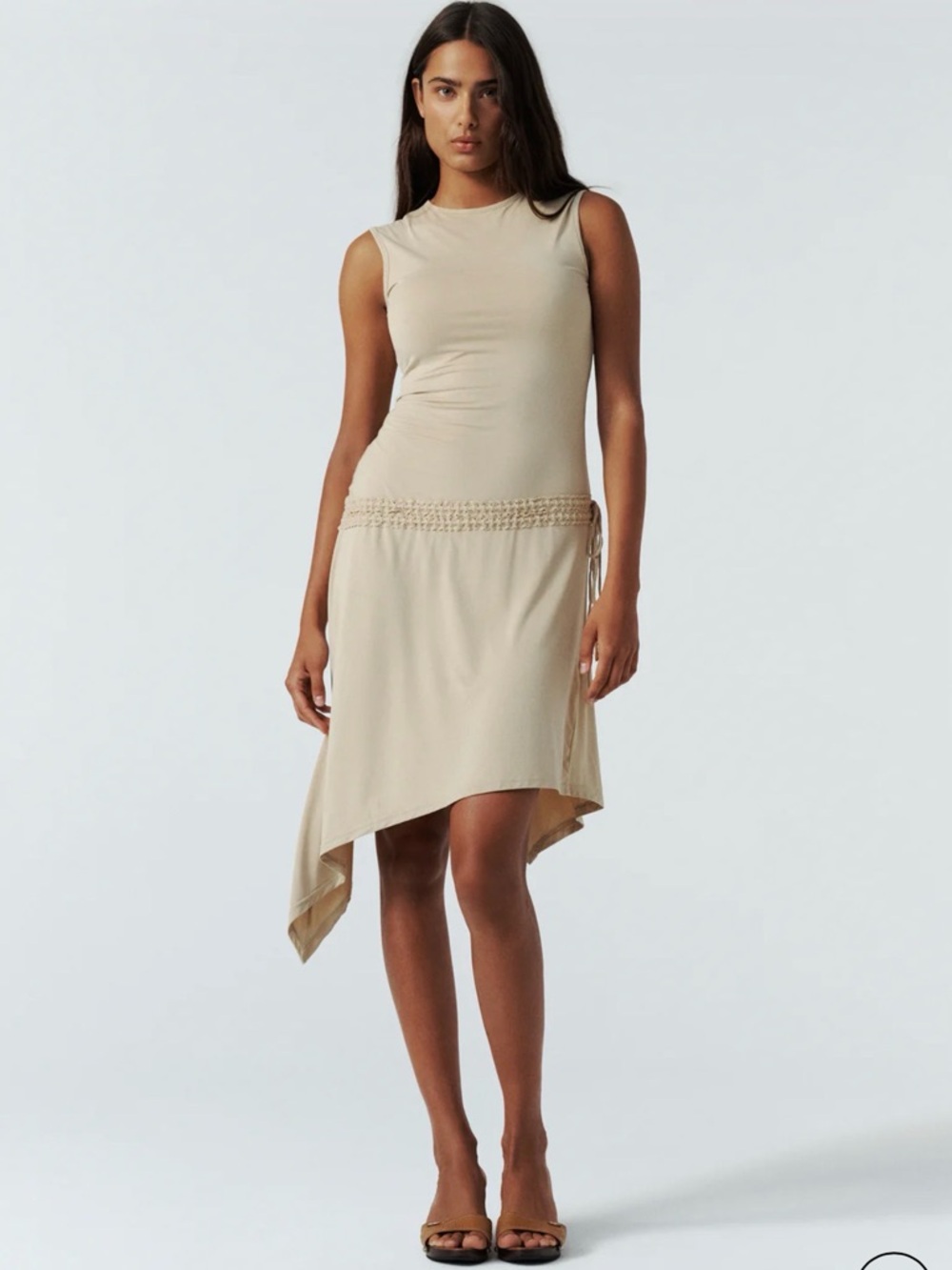 With Jean Evie Sleeveless Cream Asymmetric Hem Dress